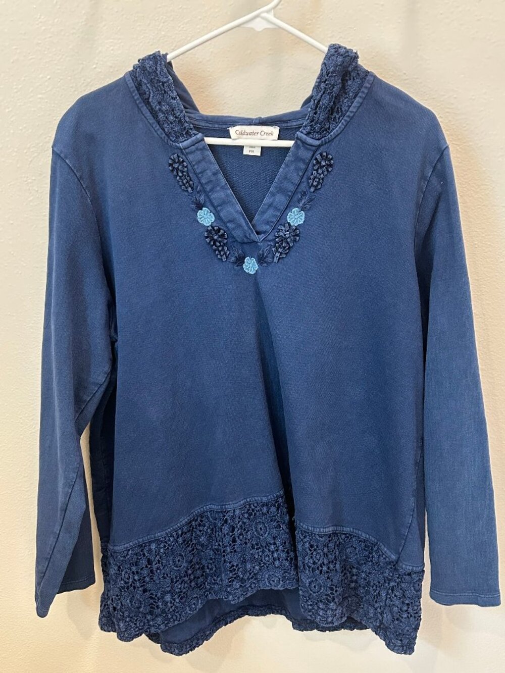 EUC Coldwater Creek Embellished Pullover Hoodie, XLP, Cobalt Blue, 100% Cotton